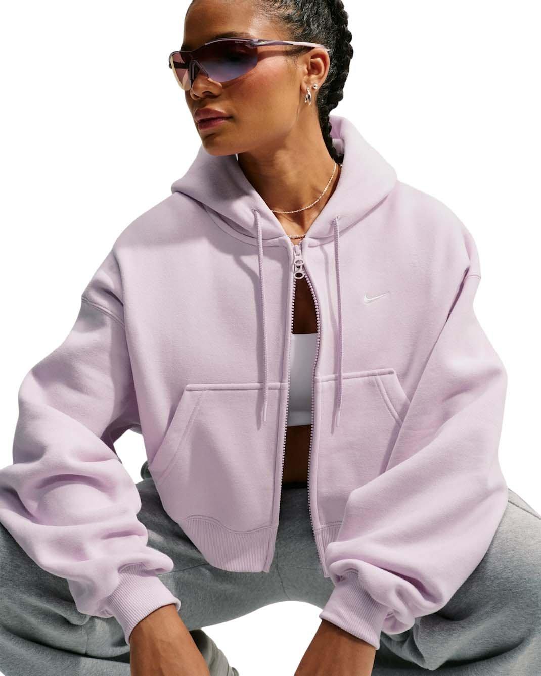 Nike Women's Studio Fleece Medium Weight Oversized Full-Zip Cropped Hooded Jacket - Lilac - LILAC